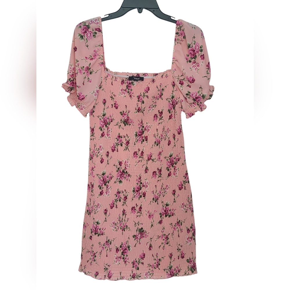 Trixxi Crinkle Puffer Sleeves Dress Pink Flowers Size XL